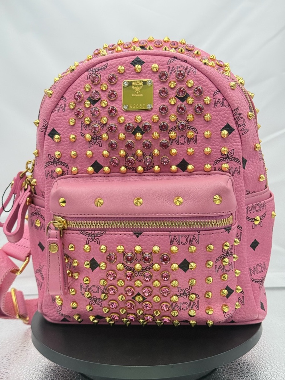 MCM Pink Crystal & Stud Mini Backpack